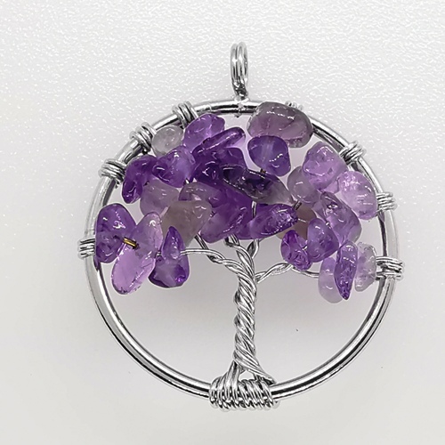 29mm Natural Gemstone Tree of Life Pendant/Charms - Amethyst