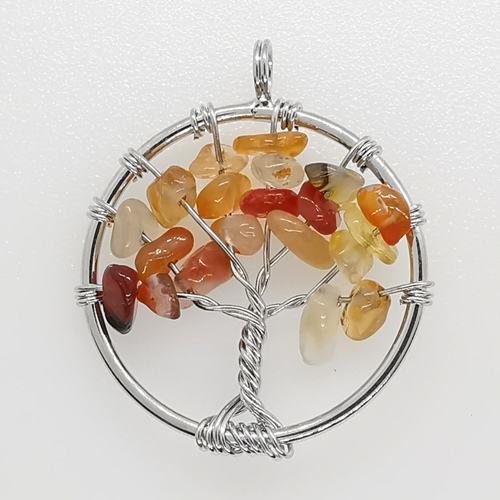 29mm Natural Gemstone Tree of Life Pendant/Charms - Carnelian