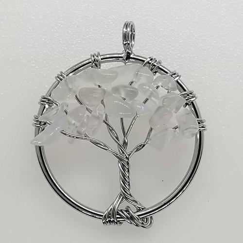 29mm Natural Gemstone Tree of Life Pendant/Charms - Crystal Quartz