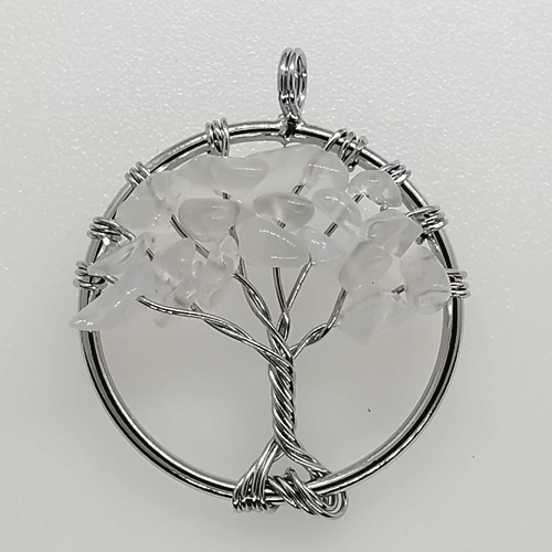 29mm Natural Gemstone Tree of Life Pendant/Charms - Crystal Quartz