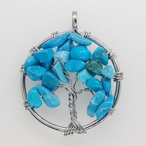 29mm Natural Gemstone Tree of Life Pendant/Charms - Howlite Turquoise