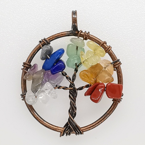 29mm Natural Gemstone Tree of Life Pendant/Charms - Mixed Gemstones
