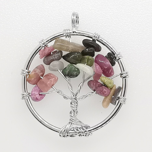 29mm Natural Gemstone Tree of Life Pendant/Charms - Tourmaline