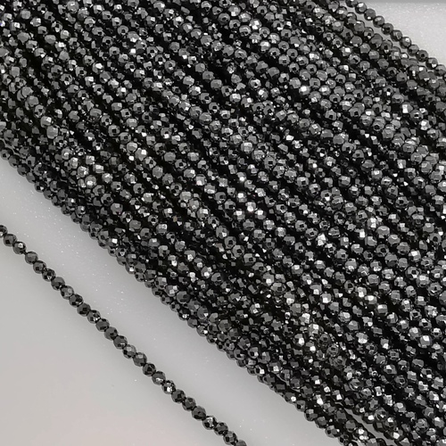 2mm Faceted Round Micro Crystals - Graphite Black