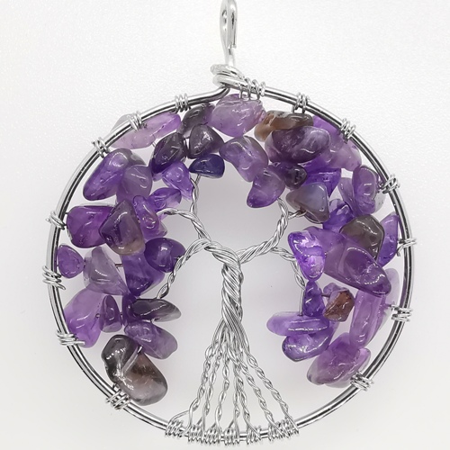 49mm Natural Gemstone Tree of Life Pendant/Charms - Amethyst