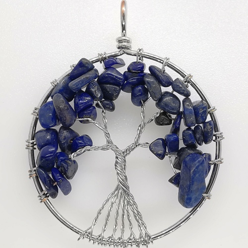 49mm Natural Gemstone Tree of Life Pendant/Charms - Lapis
