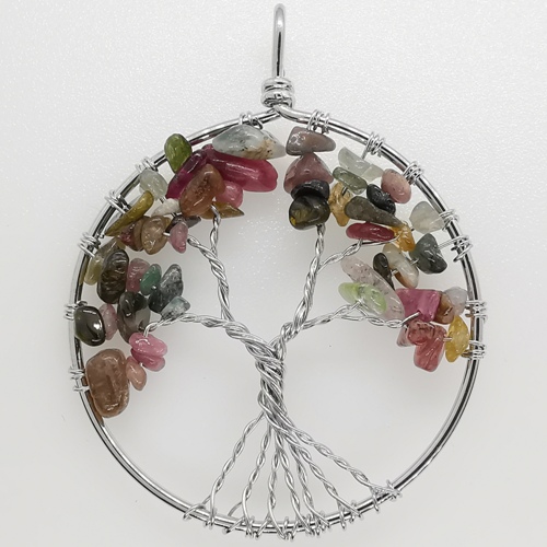 49mm Natural Gemstone Tree of Life Pendant/Charms - Tourmaline