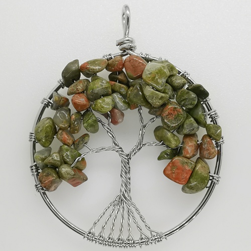 49mm Natural Gemstone Tree of Life Pendant/Charms - Unakite