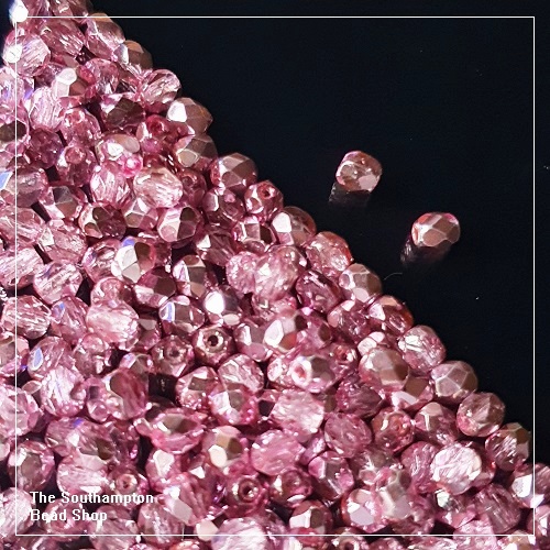 Preciosa Fire Polished Beads 4mm - Crystal Flamingo Metallic Ice