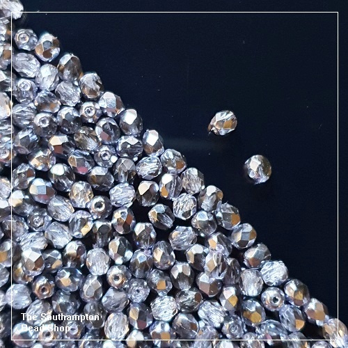Preciosa Fire Polished Beads 4mm - Crystal Lavender Metallic Ice - Bulk Buy Pack