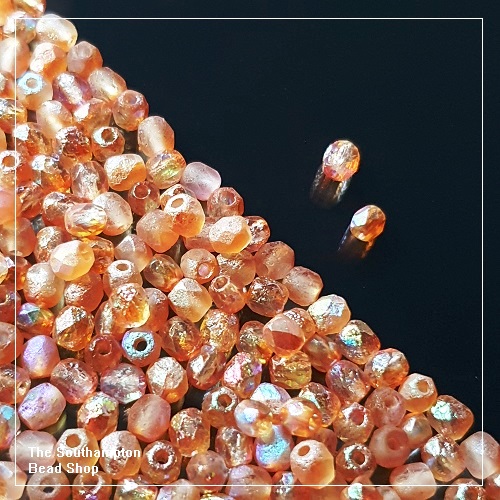 Preciosa Fire Polished Beads 4mm - Crystal Etched Orange Rainbow