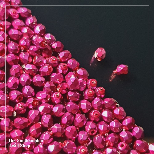 Preciosa Fire Polished Beads 3mm - Jet Heavy Metal Fuchsia