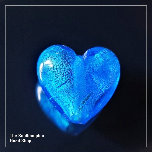 Lampwork & Foil Glass Beads - Blue 28mm Heart