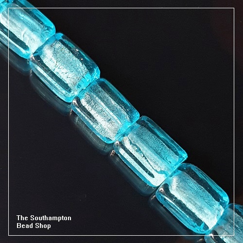 Lampwork & Foil Glass Beads - Blue 16x12mm Rectangle (12pcs)