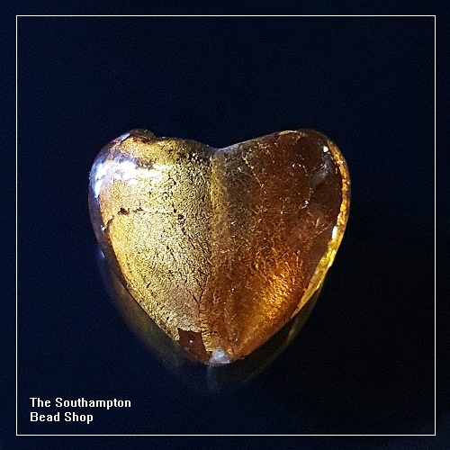 Lampwork & Foil Glass Beads - Amber 28mm Heart
