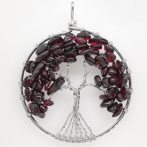 49mm Natural Gemstone Tree of Life Pendant/Charms - Garnet
