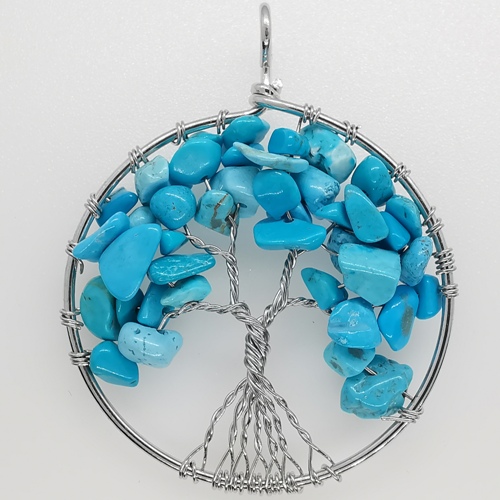 49mm Natural Gemstone Tree of Life Pendant/Charms - Howlite Turquoise