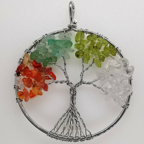 49mm Natural Gemstone Tree of Life Pendant/Charms - Mixed gemstones-1