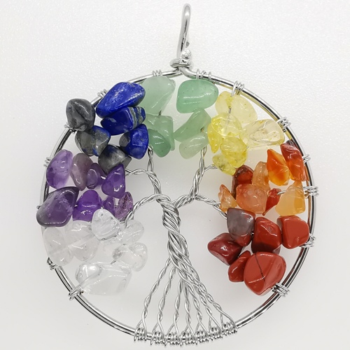 49mm Natural Gemstone Tree of Life Pendant/Charms - Mixed gemstones-2