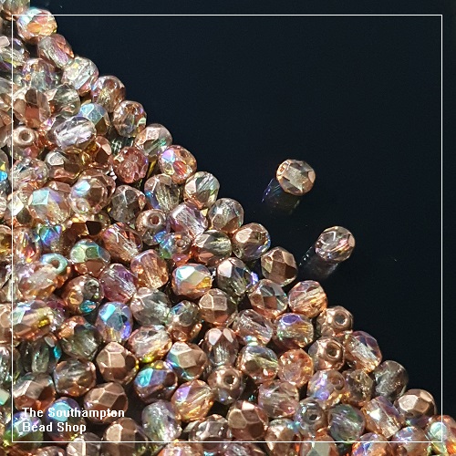 Preciosa Fire Polished Beads 4mm - Crystal Copper Rainbow