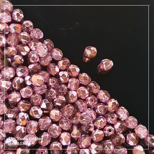 Preciosa Fire Polished Beads 4mm - Crystal Lilac Metallic Ice