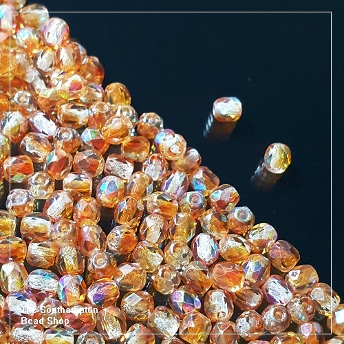 Preciosa Fire Polished Beads 3mm - Crystal Orange Rainbow