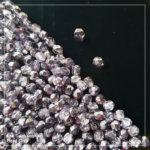 Preciosa Fire Polished Beads 4mm - Crystal Tanzanite Metallic Ice