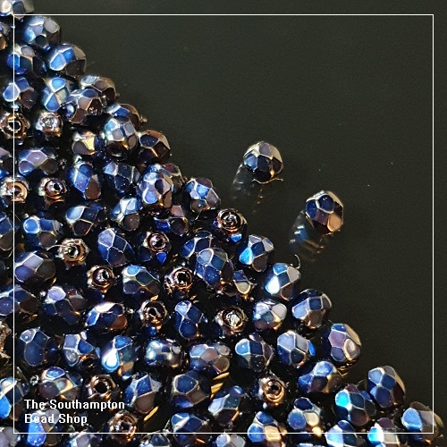 Preciosa Fire Polished Beads 3mm - Jet Heavy Metal Dark Blue