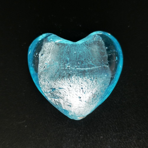 Lampwork & Foil Glass Beads - Light Aqua 28mm Heart
