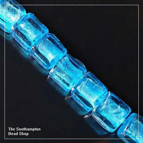 Lampwork & Foil Glass Beads - Blue 10mm Square (20pcs)