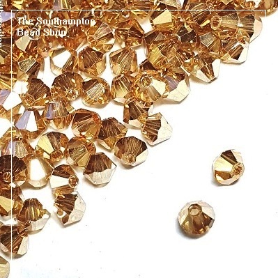 Preciosa Bicones Beads 3mm - Crystal Golden Flare