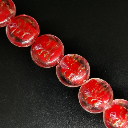 Lampwork & Foil Glass Beads - Red 16mm Pebble with Flower (24pcs)
