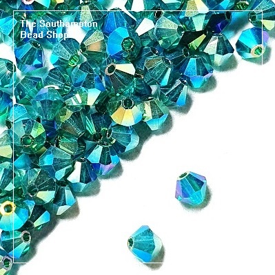 Preciosa Bicones Beads 4mm - Emerald AB 2x